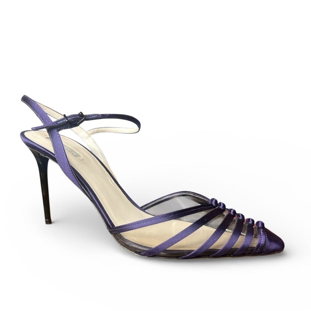 Giorgio Armani Women’s Size 38 Purple Silk Strappy Pointed Toe Heels Ankle Strap